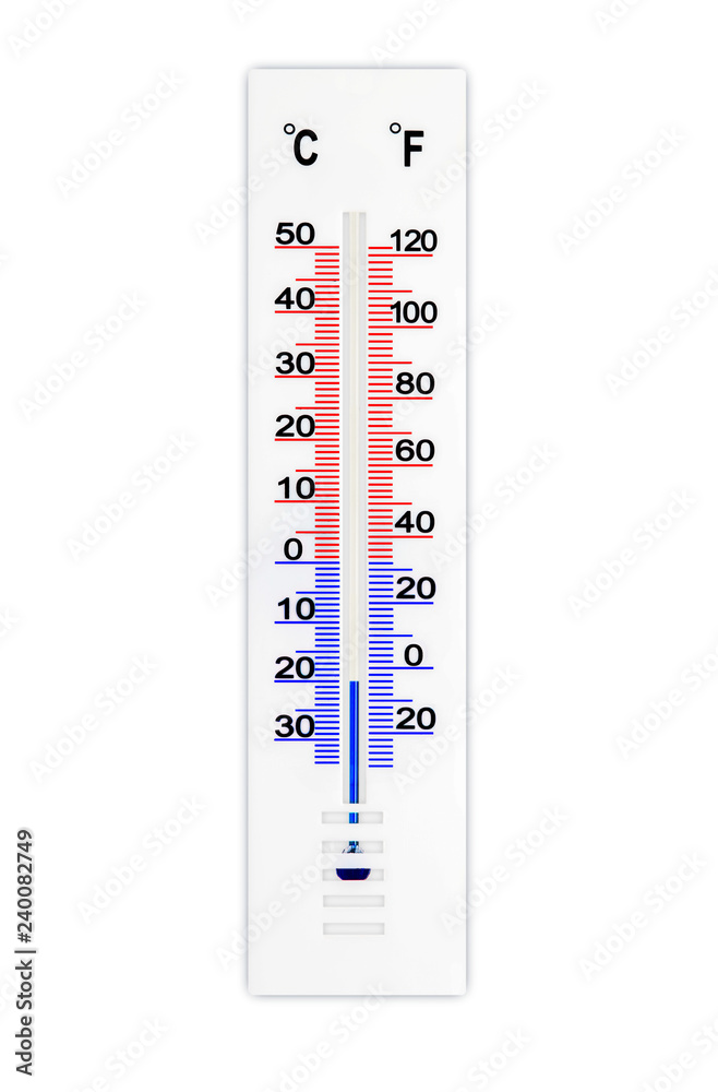 Meteorology thermometer isolated on white background. Air temperature minus  20 degrees celsius Stock Photo | Adobe Stock