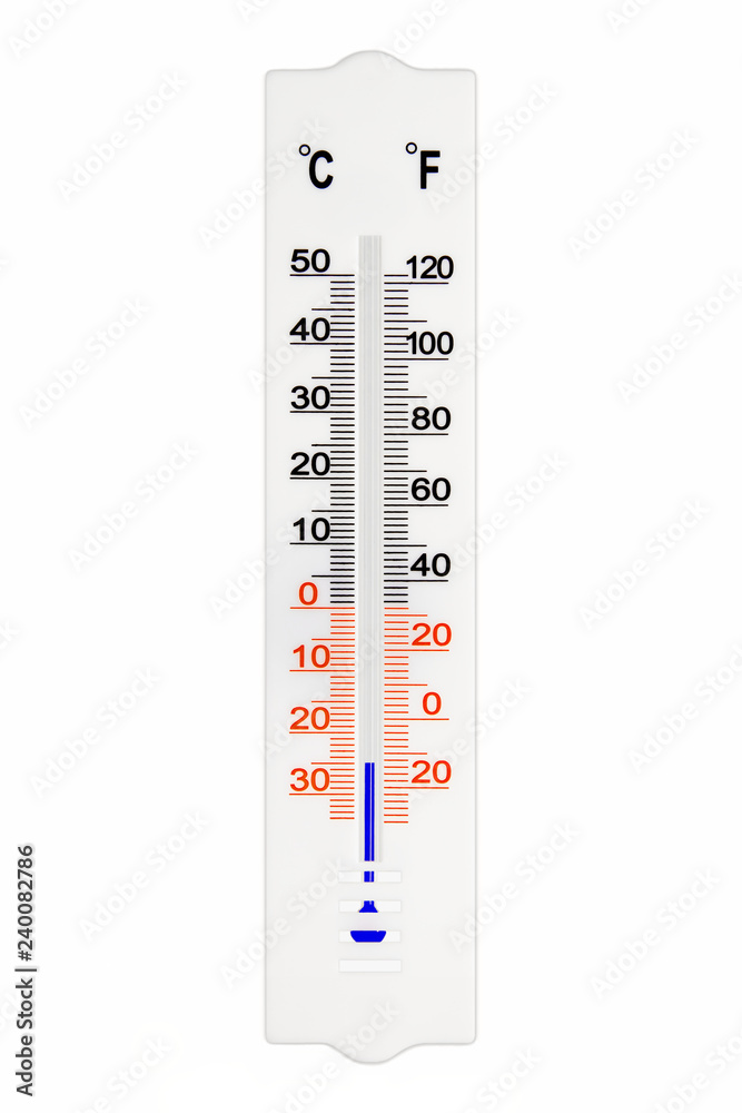 Meteorology thermometer isolated on white background. Air temperature minus 25  degrees celsius Stock Photo | Adobe Stock