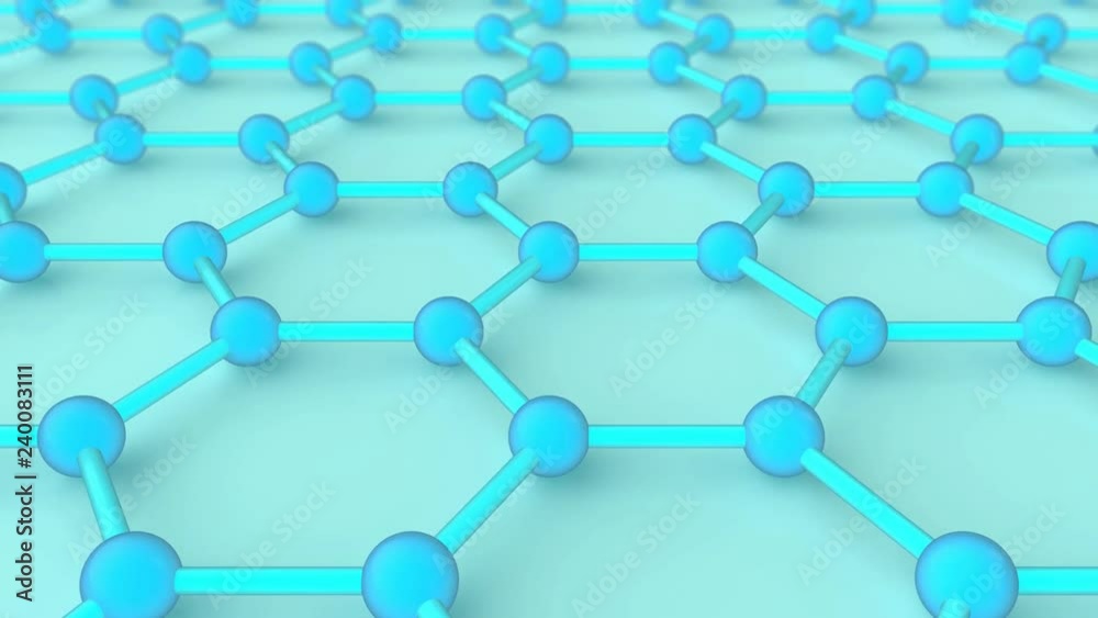 3D animation of crystal lattice of graphene, blue color shooting with depth of field. 3D animation of crystal lattice of graphene, blue color shooting with depth of field.