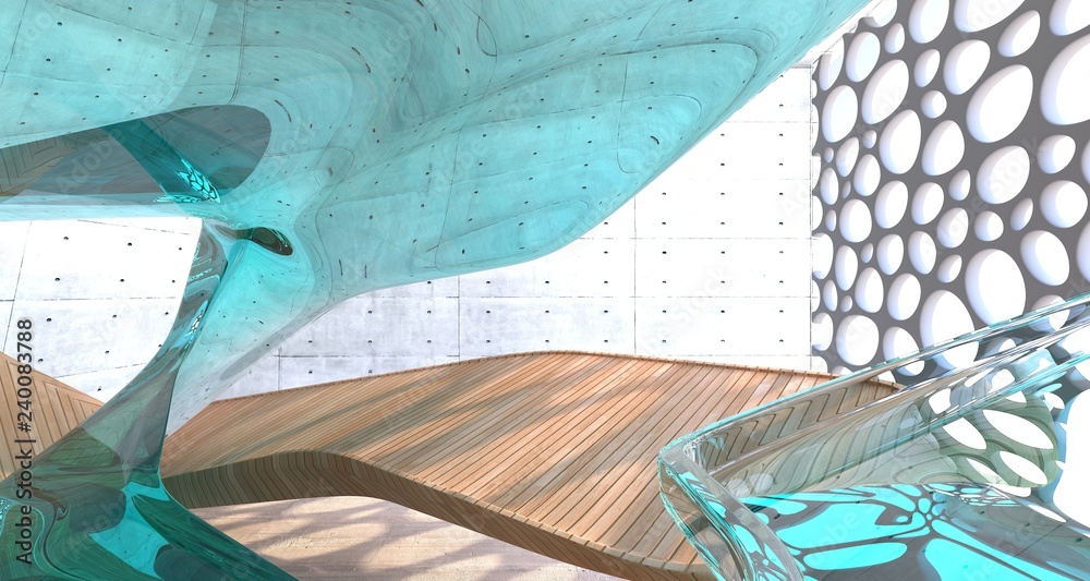 Fototapeta premium Empty dark abstract concrete and wood smooth interior. Architectural background. 3D illustration and rendering