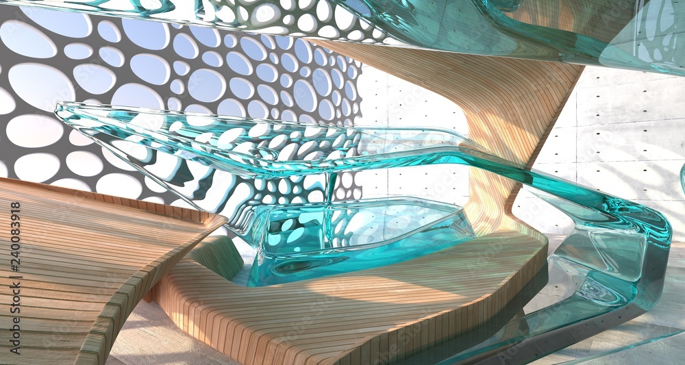 Obraz premium Empty dark abstract concrete and wood smooth interior. Architectural background. 3D illustration and rendering