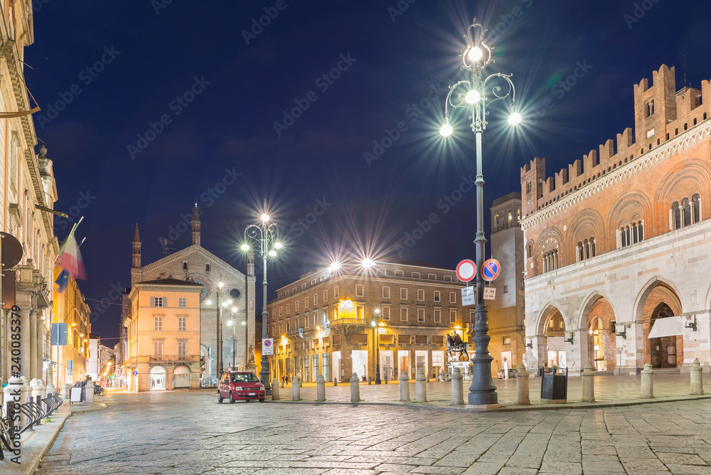 Italian medieval city. Piacenza, historical center, square Cavalli