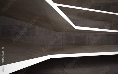 Empty abstract room interior of sheets wood and brown concrete. Architectural background. Night view of the illuminated. 3D illustration and rendering