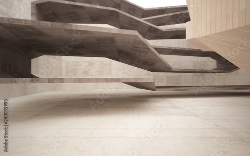 Abstract interior of brown concrete and wood. Architectural background. 3D illustration and rendering 