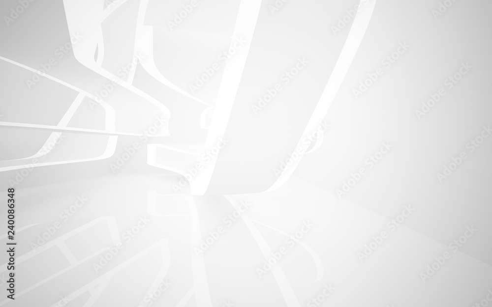 Abstract smooth white interior of the future. Night view from the backlight. Architectural background. 3D illustration and rendering Abstract smooth white interior of the future. Night view from the backlight. Architectural background. 3D illustration and rendering