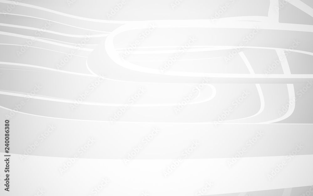 Obraz premium Abstract smooth white interior of the future. Night view from the backlight. Architectural background. 3D illustration and rendering 