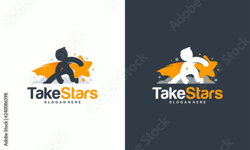 Reaching Star logo, Online Learning logo designs, Super Kids Reach Dreams logo, Kids Hero logo