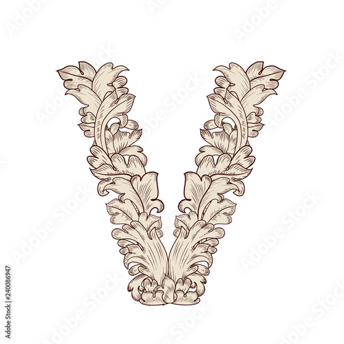 Fancy foliage uppercase letter V