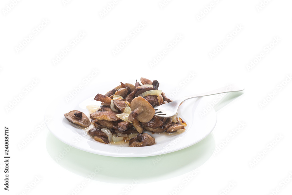 boletus mushrooms fried with onions in a plate boletus mushrooms fried with onions in a plate