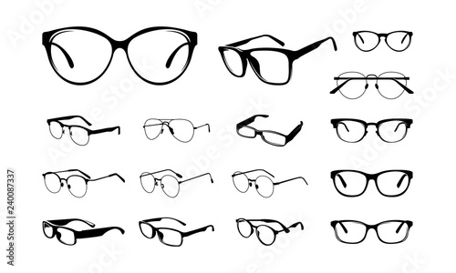 set of Various Eye Glasses Frame Silhouette vector illustration - Vector photo
