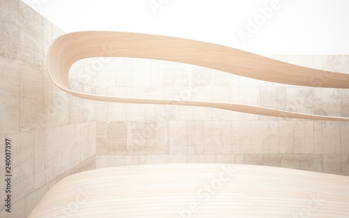 Empty dark abstract brown concrete smooth interior with wood . Architectural background. 3D illustration and rendering