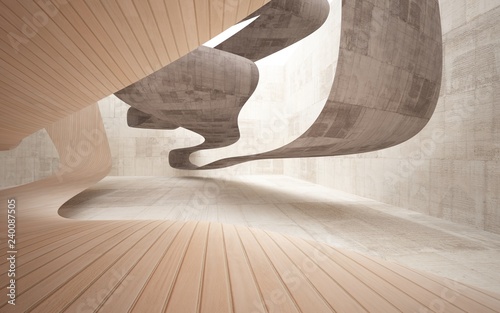 Fototapeta Naklejka Na Ścianę i Meble -  Empty dark abstract brown concrete smooth interior with wood . Architectural background. 3D illustration and rendering