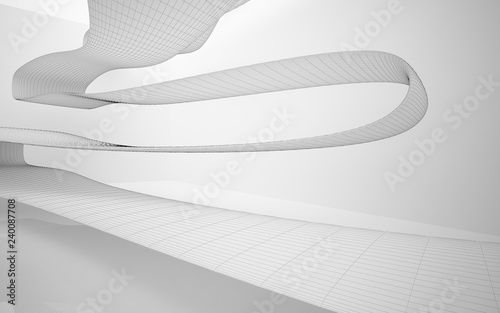 Fototapeta Naklejka Na Ścianę i Meble -  Abstract white interior highlights future. Polygon drawing. Architectural background. 3D illustration and rendering