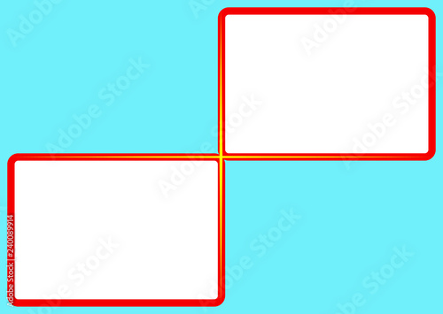 Two rounded rectangles with a red border and a white fill on a blue background with a yellow star of 4 rays
