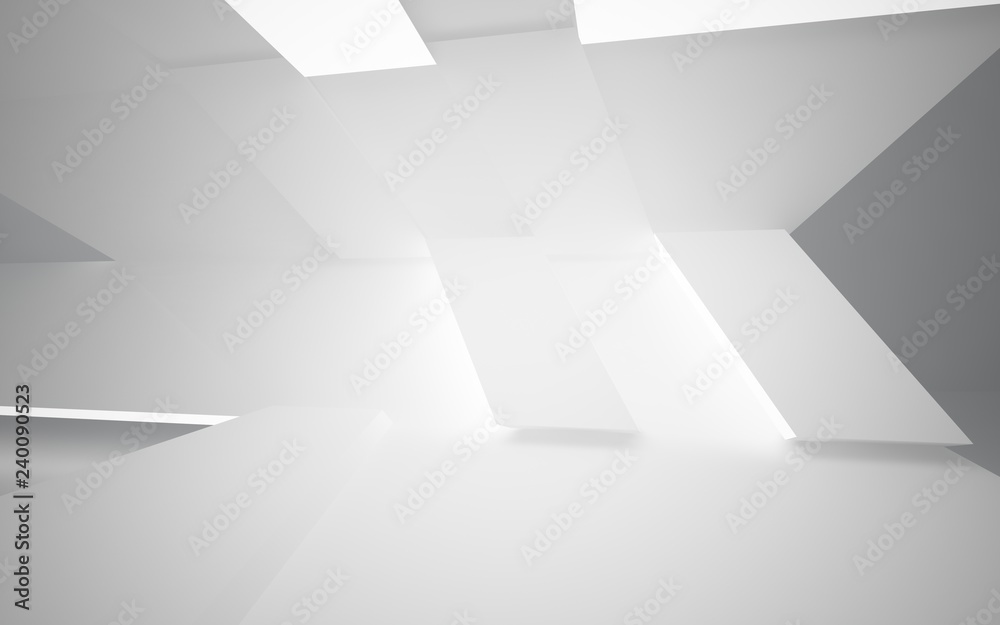 Abstract white interior of the future. Night view from the backlight. Architectural background. 3D illustration and rendering Abstract white interior of the future. Night view from the backlight. Architectural background. 3D illustration and rendering