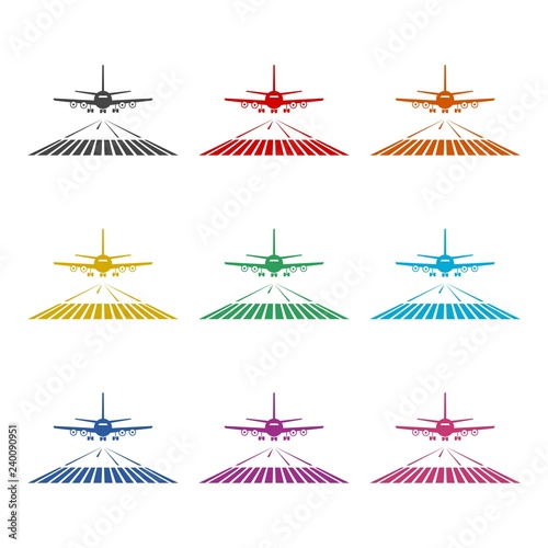 Airport icon or logo  Airplane on the runway  color set