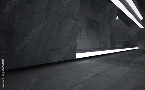 Fototapeta Naklejka Na Ścianę i Meble -  Empty dark abstract concrete room interior. Architectural background. Night view of the illuminated. 3D illustration and rendering