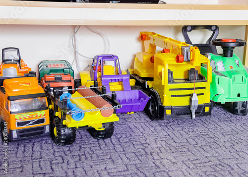 many large multi-colored plastic machines beautiful toys