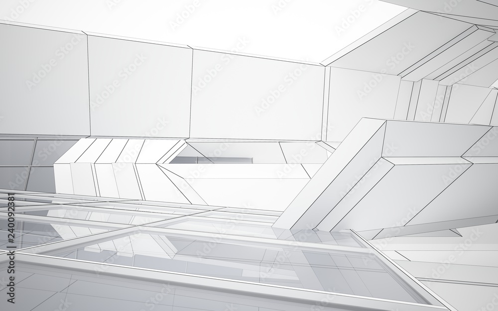 Abstract white interior highlights future with glass. Polygon drawing . Architectural background. 3D illustration and rendering Abstract white interior highlights future with glass. Polygon drawing . Architectural background. 3D illustration and rendering