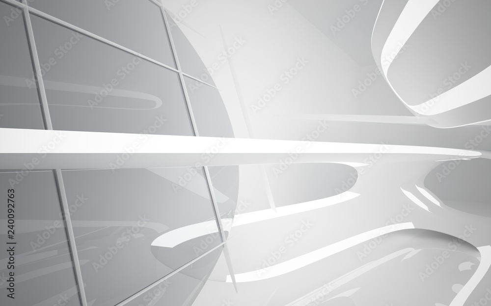 Abstract smooth white interior of the future . Night view from the backlight. Architectural background. 3D illustration and rendering Abstract smooth white interior of the future . Night view from the backlight. Architectural background. 3D illustration and rendering