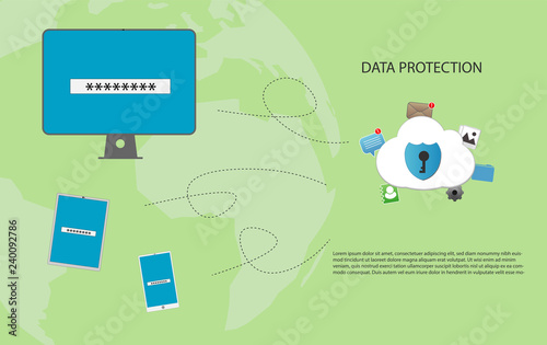 Data Protection Cloud System Technology Vector Background