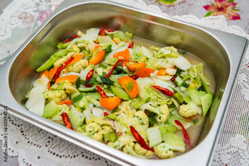 Indonesian home made food Sayur Capcay or stir fried mixed veggies