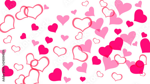 Design element for wallpaper, textiles, packaging, printing, holiday invitation for Valentine's Day. Spring background. Red hearts of confetti are falling. Red on White fond Vector.