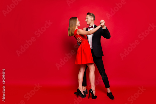 Full length body size portrait of two nice sweet lovely attracti photo