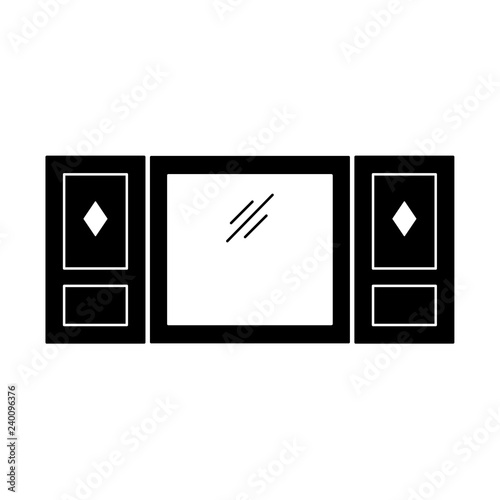 Black & white illustration of old window shutter. Vector flat icon of wooden vintage outdoor jalousie. Isolated object