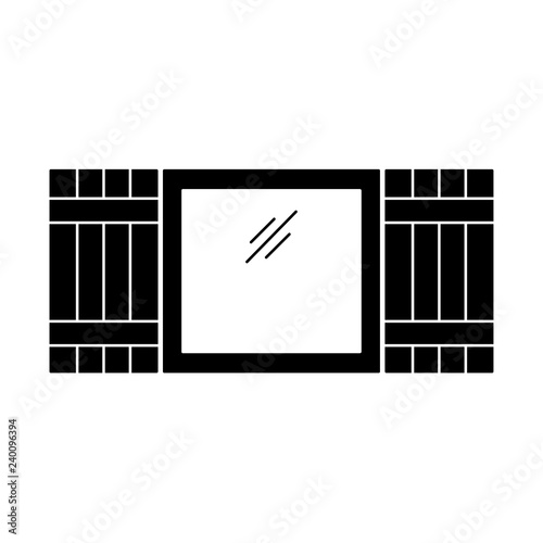 Black & white illustration of old window shutter. Vector flat icon of wooden vintage outdoor jalousie. Isolated object