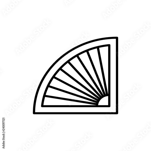 Black & white vector illustration of venetian curtain shutter. Line icon of half circle window blind jalousie. Isolated object