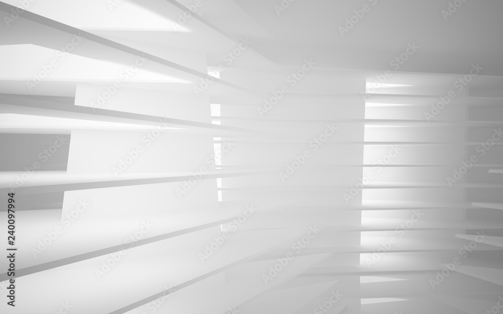 Abstract white interior of the future, with neon lighting. 3D illustration and rendering