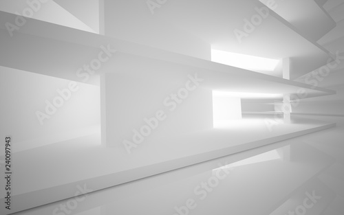 Abstract white interior of the future, with neon lighting. 3D illustration and rendering