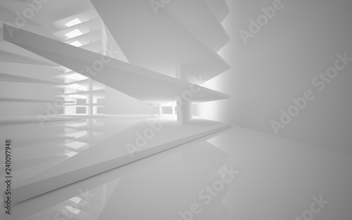 Abstract white interior of the future, with neon lighting. 3D illustration and rendering