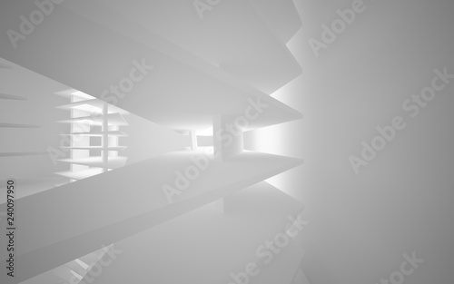 Abstract white interior of the future, with neon lighting. 3D illustration and rendering