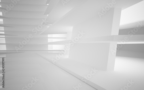 Abstract white interior of the future, with neon lighting. 3D illustration and rendering