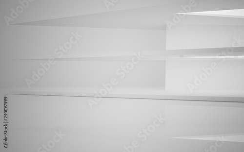 Abstract white interior of the future, with neon lighting. 3D illustration and rendering