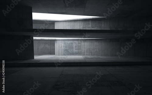 Obraz na płótnie Empty dark abstract concrete room interior. Architectural background. Night view of the illuminated. 3D illustration and rendering w salonie