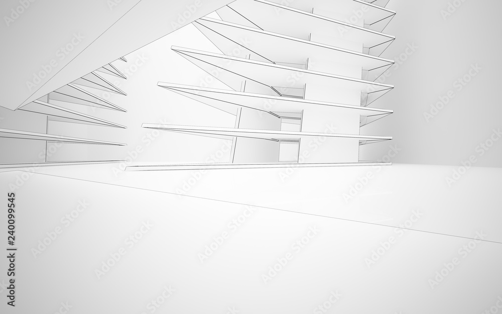 Abstract white interior highlights future. Polygon drawing . Architectural background. 3D illustration and rendering Abstract white interior highlights future. Polygon drawing . Architectural background. 3D illustration and rendering