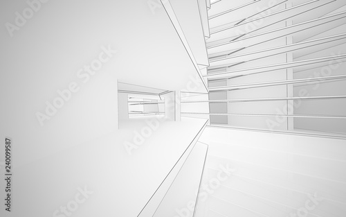 Abstract white interior highlights future. Polygon drawing . Architectural background. 3D illustration and rendering