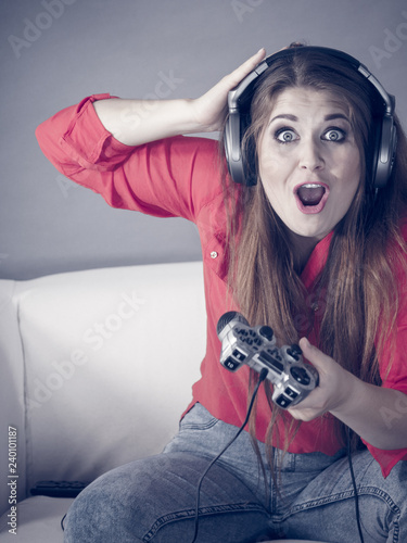 Young woman playing video games