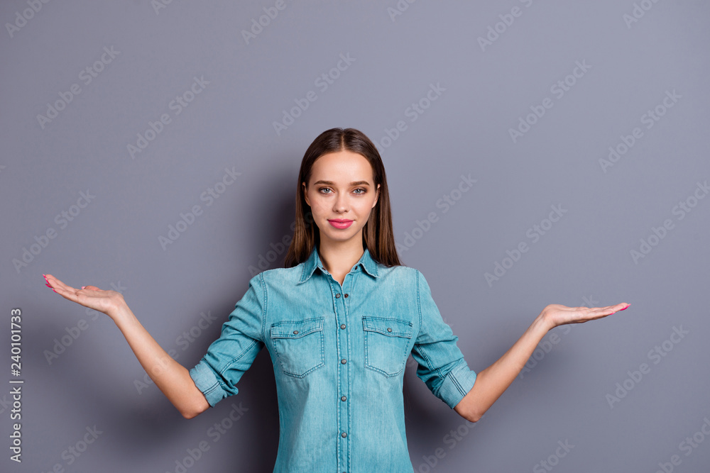 Close up portrait of charming calm sure person her she lady girl Close up portrait of charming calm sure person her she lady girl