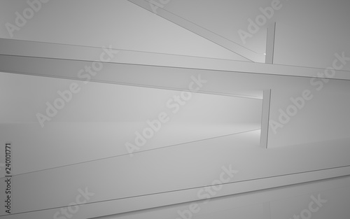 Abstract white interior highlights future. Polygon black drawing. Architectural background. 3D illustration and rendering