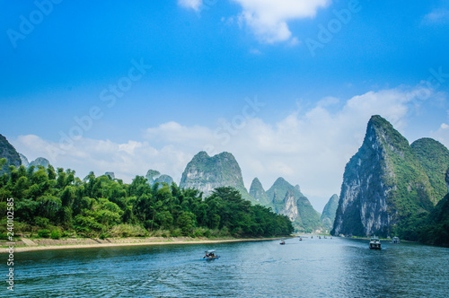 Beautiful mountains and river scenery with blue sky, Yangshuo, China. © carl