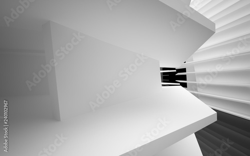 Fototapeta Naklejka Na Ścianę i Meble -  Abstract white interior of the future, with glossy black wall and floor. 3D illustration and rendering