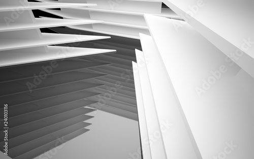 Abstract white interior of the future, with glossy black wall and floor. 3D illustration and rendering