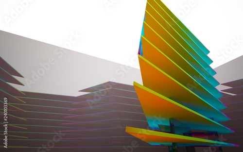 Wallpaper Mural Abstract white and colored gradient interior of the future, with glossy brown wall and floor. 3D illustration and rendering Torontodigital.ca