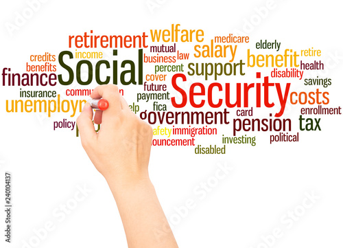 Social Security word cloud hand writing concept