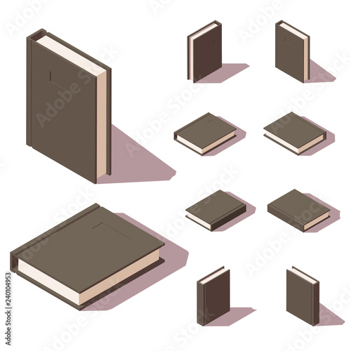 Isometric book icon from different angles. Vector illustration. Isolated on white background.