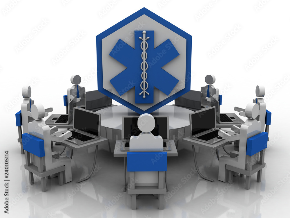 3d illustration medicine pharmacy sign snake with doctors
